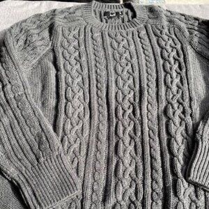 Fisherman Cable Long-Sleeve Crewneck Sweater DEEP STEEL GRAY, Unisex, Size XL